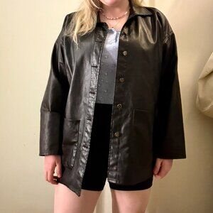 Zara Faux Leather Black Button-Up Jacket, size XL
